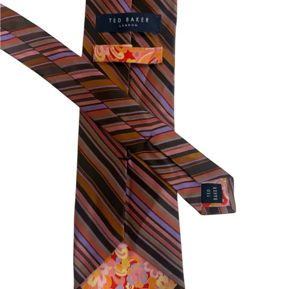 Ted Baker Men's Tie - Brown and Pink Stripes - Picture 1 of 3